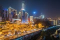 Chongqing skyline at night with HongyaDong cave in the foreground Royalty Free Stock Photo