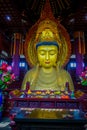CHONGYUANG TEMPLE, CHINA - 29 JANUARY, 2017: Close up beautiful golden buddha statue, great detailed decorations, part