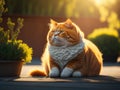 chonky fat ginger cat sitting. ai generative Royalty Free Stock Photo