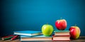 chool background with a chalkboard pattern and elements like apples, books, and pencils symbolizing the learning