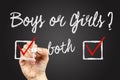 Choose between boys and girls with checkbox. Bisexuakity consept. Doodle on a blackboard, written with white chalk