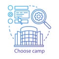 Choose camp concept icon. Holiday resort, interest club application idea thin line illustration. Different summer camp