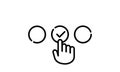 Choose the correct answer icon. Hand cursor with check mark. Vector on isolated white background. EPS 10
