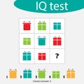 Choose correct answer, IQ test with christmas gift boxes for children, xmas fun education game for kids, preschool