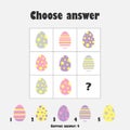 Choose correct answer, IQ test with easter eggs for children, fun education game for kids, preschool worksheet activity, task for