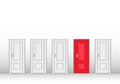 Choose the door to success. numerous closed doors in a room, one of them is red. Royalty Free Stock Photo