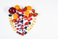 Choose health message in a heart shaped fruit arrangement