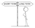 Choose Long Term or Short Term, Vector Cartoon Stick Figure Illustration Royalty Free Stock Photo