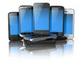 Choose mobile phone. Pile of new cellphones. Royalty Free Stock Photo