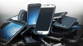Choose mobile phone. Pile of new cellphones. generative ai