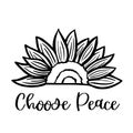 Choose peace, lettering with Ukrainian sunflower concept vector illustration.