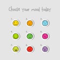 Choose your mood today icons. Colorful labels.