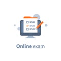 Choosing answer, questionnaire form, exam preparation, online test, checklist on monitor