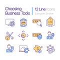 Choosing business tools RGB color icons set