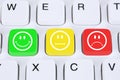 Choosing customer service quality with smiley on computer keyboard