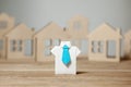 Choosing good home. Realtor in shirt and tie helps to buy or rent