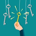 Choosing keys to success from ideas for achievement. Key hanging vector Royalty Free Stock Photo