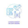 Choosing market and limit orders concept icon