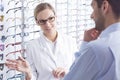 Choosing prescription glasses Royalty Free Stock Photo