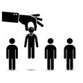 Choosing talent the best candidate for job concept black illustration. Hand picking up a businessman, Vector