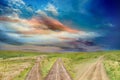 Choosing way. Picturesque landscape with different roads Royalty Free Stock Photo