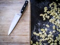 Chopboard and fresh pasta gnocchi