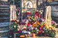 Chopin grave, anniversary with flowers Pere-Lachaise cemetery