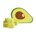 Chopped avocado. Avocado cut in half and cut into cubes.