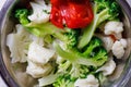 chopped boiled vegetables in colander close-up full frame background Royalty Free Stock Photo