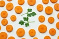 Chopped carrot slices with parsley leaves. Royalty Free Stock Photo
