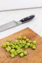 Chopped celery sticks on the wooden cutting board Royalty Free Stock Photo
