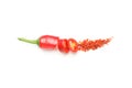 Chopped chilli pepper and spice isolated on background