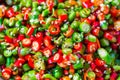 Chopped chilli peppers at a market