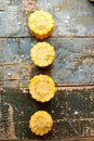 Chopped corn ear on rustic wooden table