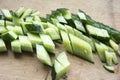 Chopped cucumber on the chopping board Royalty Free Stock Photo