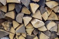 Chopped firewood is stacked in neat piles. Woodpile. Background. Close-up. Royalty Free Stock Photo