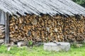 Chopped firewood stacked in woodpile Royalty Free Stock Photo