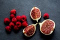 Chopped fresh figs and raspberries Royalty Free Stock Photo