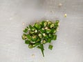 Chopped green chillies with seeds top angle close up Royalty Free Stock Photo