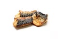 Chopped grilled mackerel isolated on a white background. Royalty Free Stock Photo