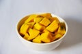 Chopped mango in white bowl