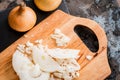 Chopped onions on wooden cutting board Royalty Free Stock Photo