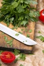 Chopped parsley on a chopping board Royalty Free Stock Photo