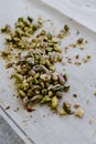 A handful of delicious chopped pistachio nuts Royalty Free Stock Photo