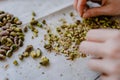 A handful of chopped pistachio nuts Royalty Free Stock Photo