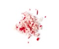 Chopped Radis Roots Isolated, Red Radish Root Cuts, Diced Red Radishes Pile, Sliced Radis on White Background