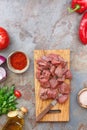 Chopped raw meat with vegetables and herbs, ready to cook Royalty Free Stock Photo