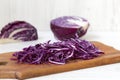 Chopped red cabbage on cutting board, closeup. Royalty Free Stock Photo