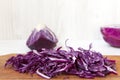 Chopped red cabbage on cutting board, closeup. Royalty Free Stock Photo