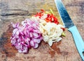 chopped shallots garlic and chilies for cooking